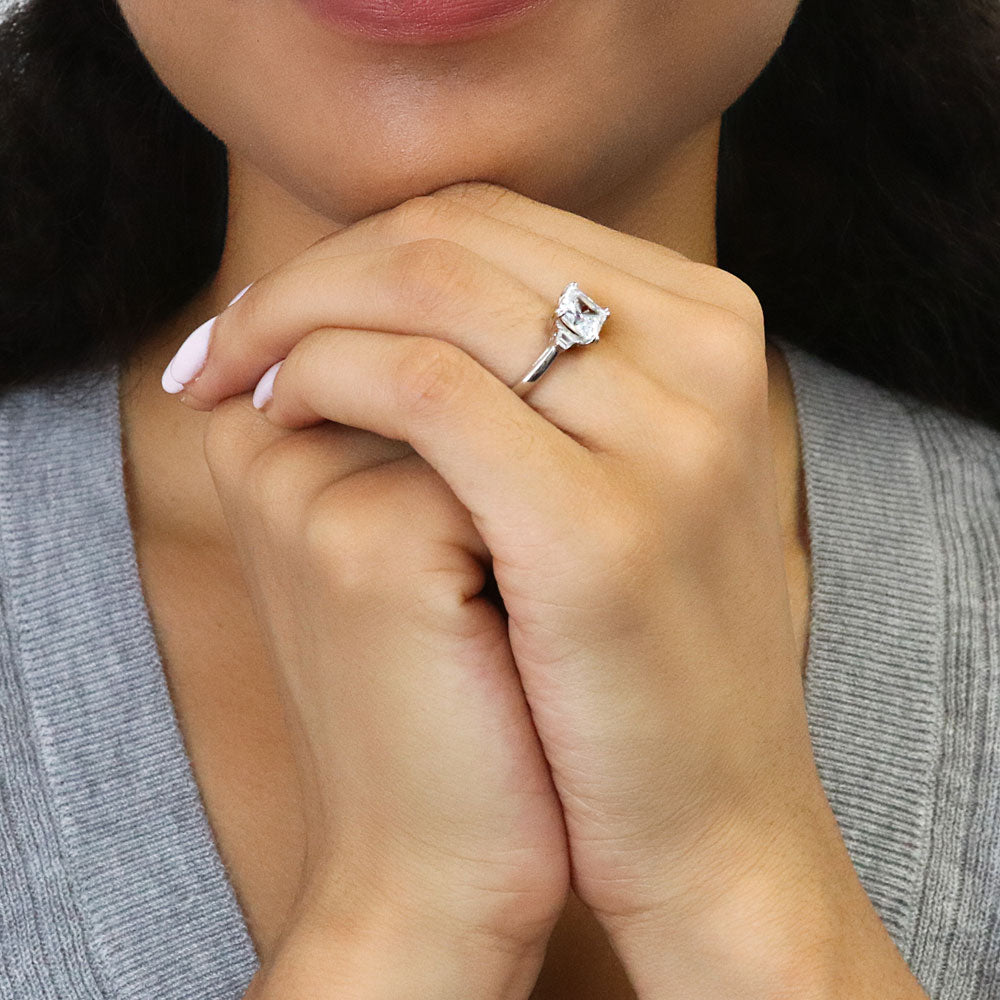 3-Stone 2ct Princess CZ Ring in Sterling Silver