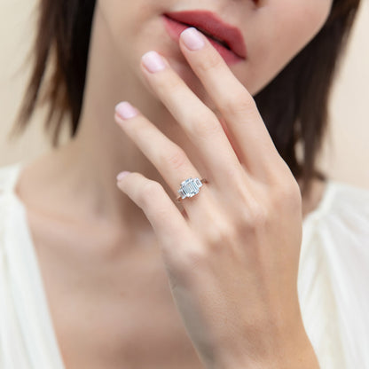 3-Stone 2.1ct Emerald Cut CZ Ring in Sterling Silver