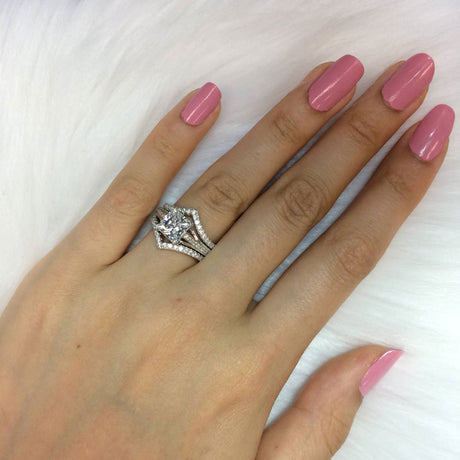 Image Contain: Model Wearing Solitaire with Side Stones Ring, Wishbone Curved Eternity Ring