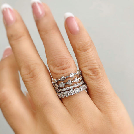 Model Wearing Bubble Eternity Ring, Bubble Half Eternity Ring, Eternity Ring