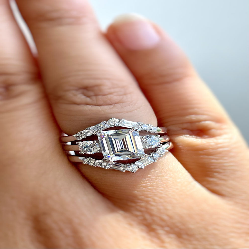 Image Contain: Model Wearing 3-Stone Ring, 7-Stone Curved Band