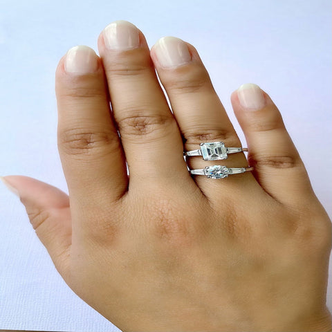 Image Contain: Model Wearing 3-Stone Ring, Solitaire with Side Stones Ring