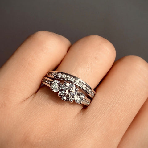 Image Contain: Model Wearing 3-Stone Ring, Curved Half Eternity Ring