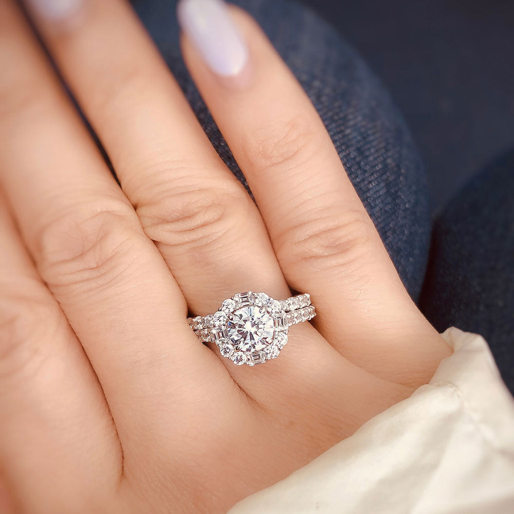 Image Contain: Model Wearing Half Eternity Ring, Halo Ring