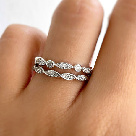 Model Wearing Bubble Eternity Ring, Woven Eternity Ring