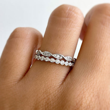 Model Wearing Bubble Eternity Ring, Woven Eternity Ring