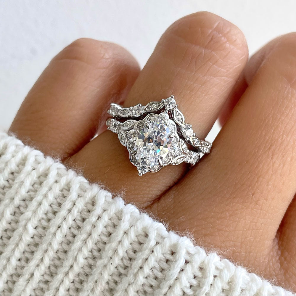 Model wearing Halo Art Deco Chevron V Shaped CZ Ring Set in Sterling Silver, 6 of 19