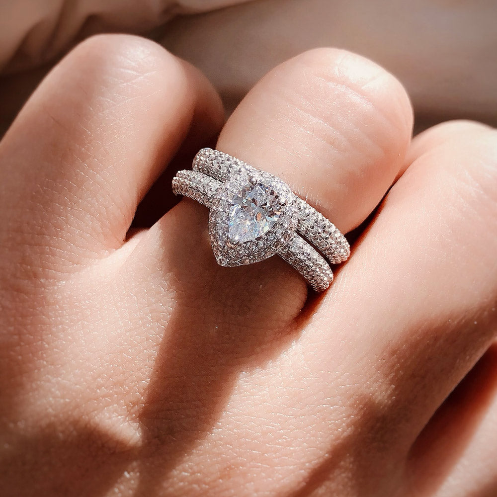 Image Contain: Model Wearing Half Eternity Ring, Halo Ring