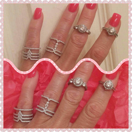 Image Contain: Model Wearing 3-Stone Ring, Open Bar Ring, Snowflake Ring