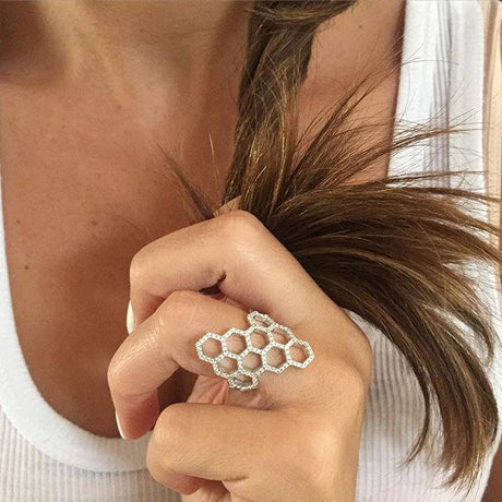 Model Wearing Honeycomb Ring