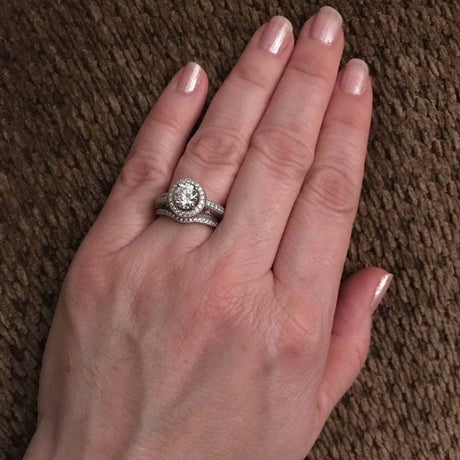 Model Wearing Ring, Wishbone Curved Half Eternity Ring