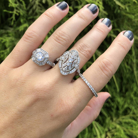 Model Wearing Eternity Ring, Navette Ring, Ring