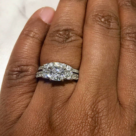 Image Contain: Model Wearing 3-Stone Ring, 5-Stone Curved Half Eternity Ring