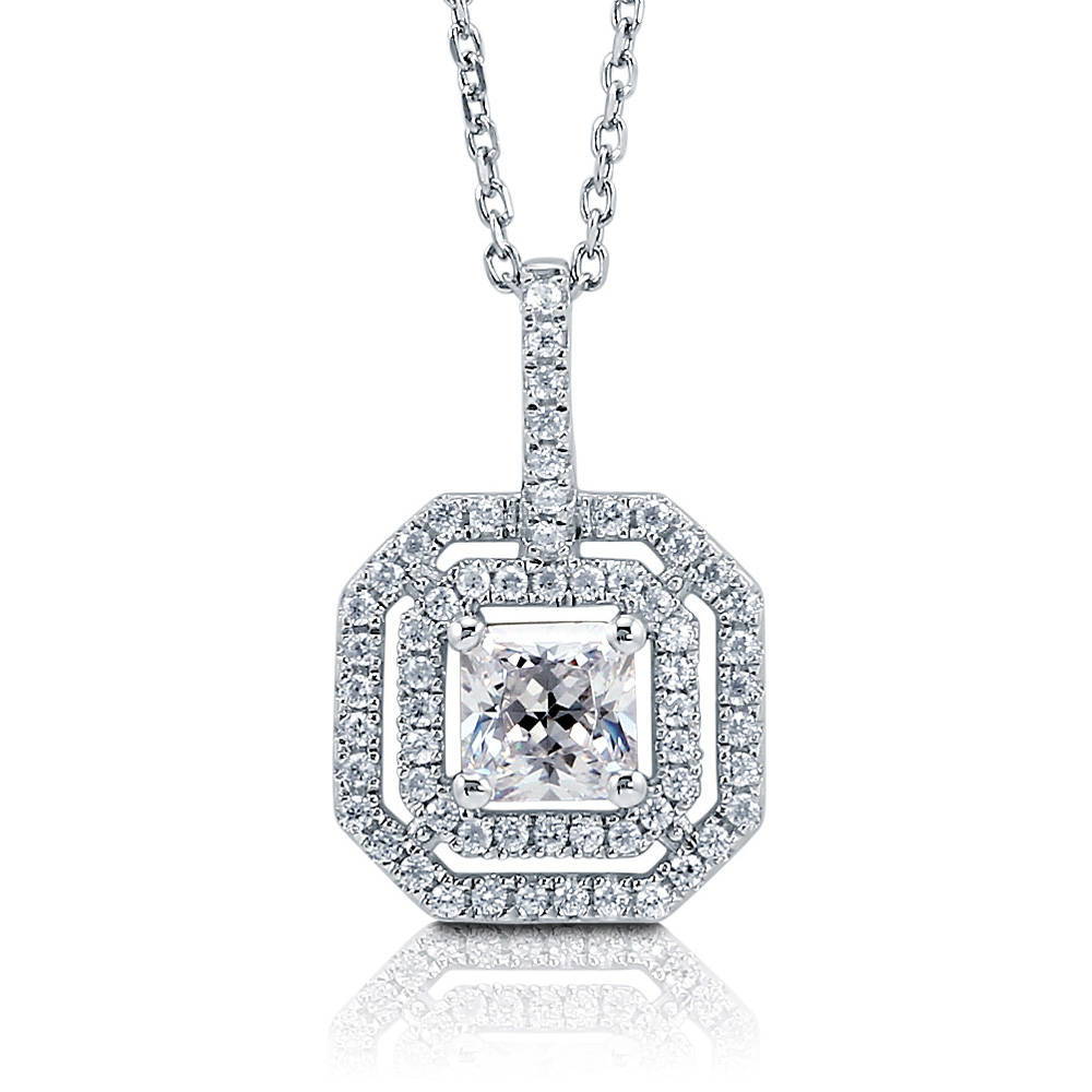 Halo Princess CZ Necklace in Sterling Silver