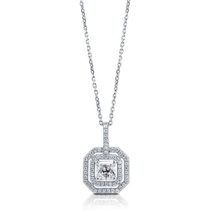 Halo Princess CZ Necklace in Sterling Silver