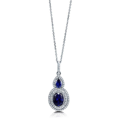 Halo Sapphire-Blue Oval CZ Necklace in Sterling Silver