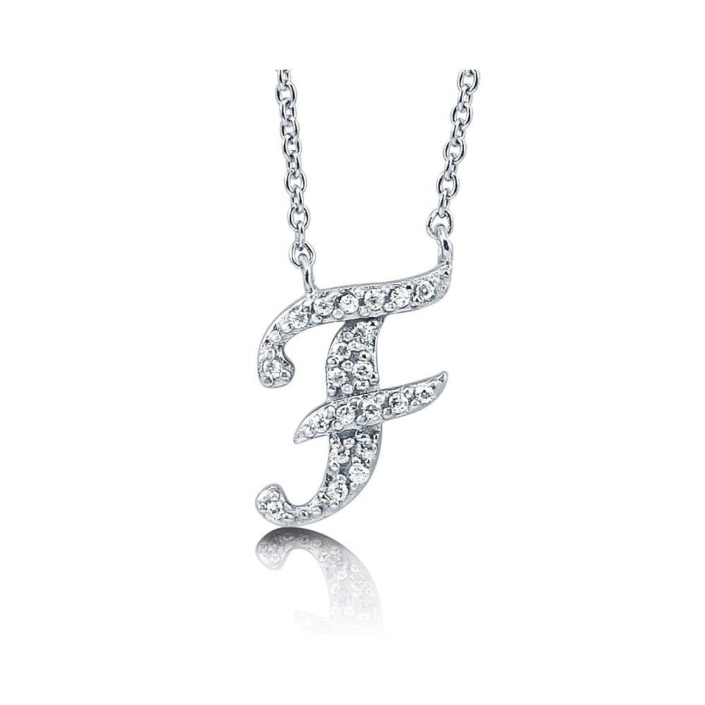 Initial Letter CZ Necklace in Sterling Silver, F