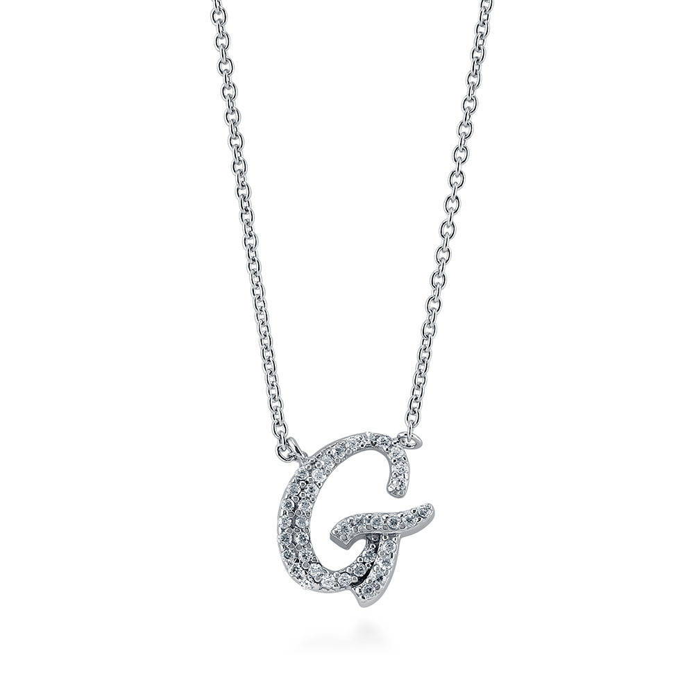 Initial Letter CZ Necklace in Sterling Silver, G