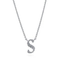 Initial Letter CZ Necklace in Sterling Silver, S