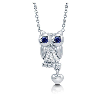 Owl CZ Pendant Necklace in Sterling Silver
