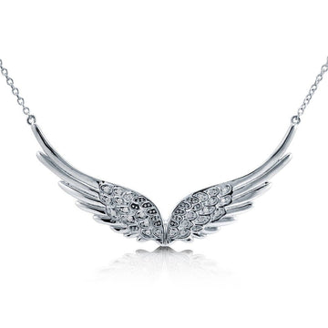 Angel Wings CZ Pendant Necklace in Sterling Silver
