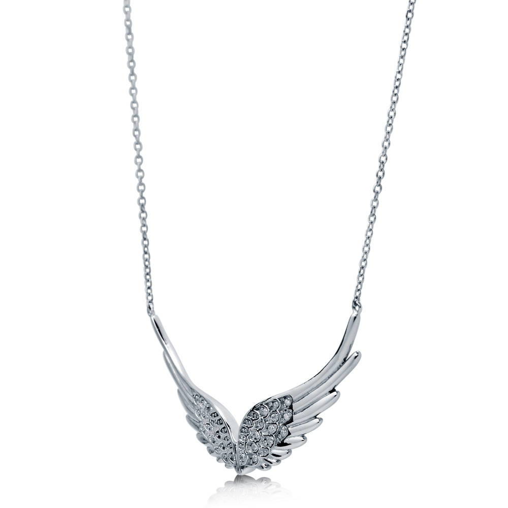 Front view of Angel Wings CZ Necklace in Sterling Silver, 3 of 4