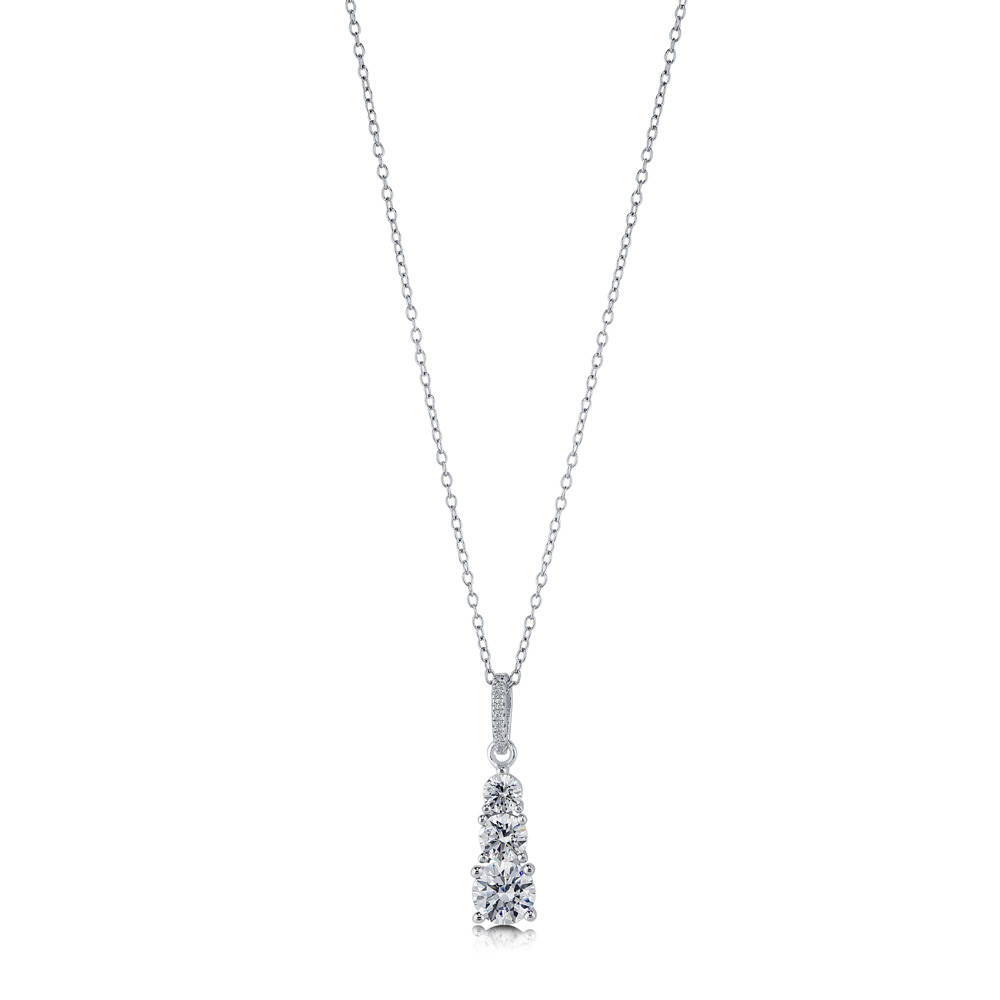 3-Stone Graduated Round CZ Pendant Necklace in Sterling Silver