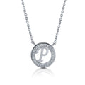 Initial Letter CZ Necklace in Sterling Silver, P