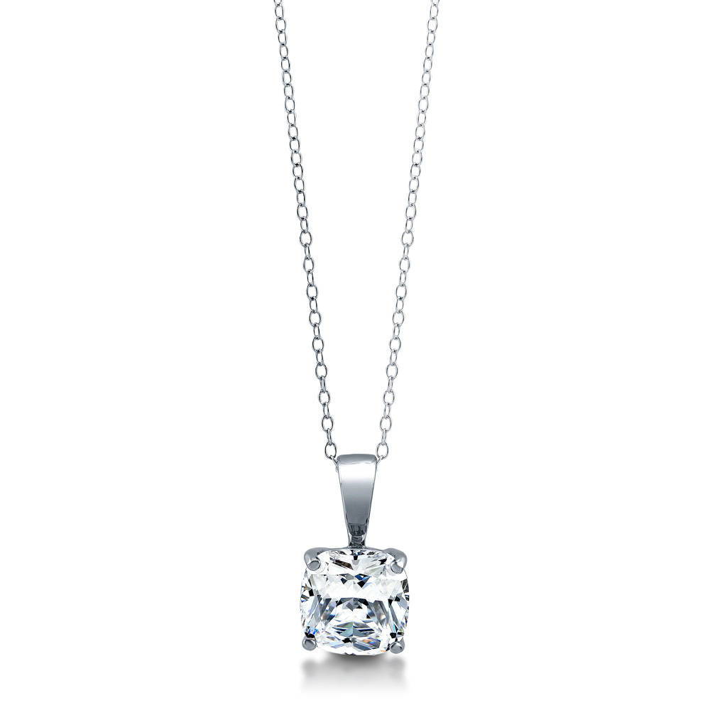Solitaire 3ct Cushion CZ Necklace in Sterling Silver