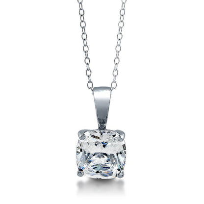 Solitaire 3ct Cushion CZ Necklace in Sterling Silver