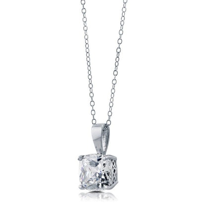 Solitaire 3ct Cushion CZ Necklace in Sterling Silver