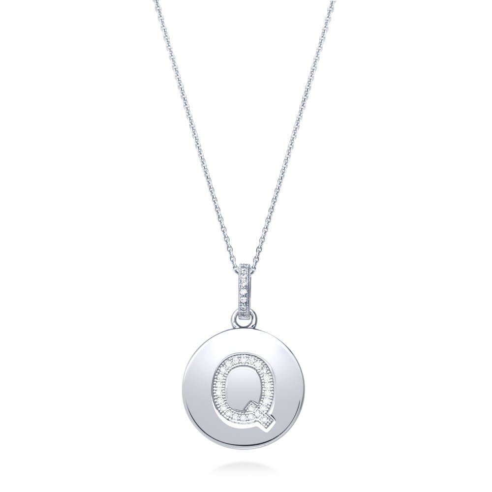 Initial Letter CZ Necklace in Sterling Silver, Q