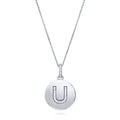 Initial Letter CZ Necklace in Sterling Silver, U