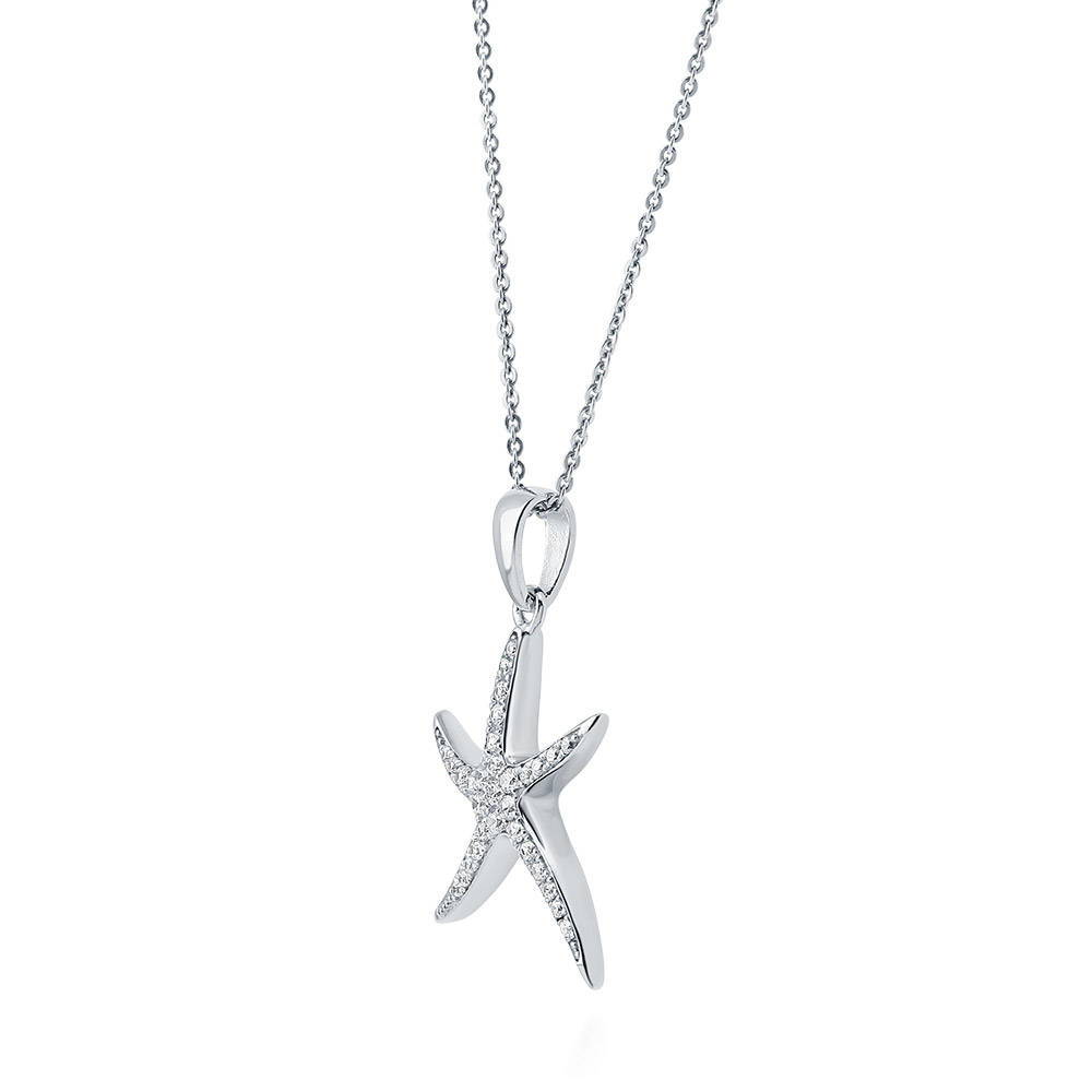 Front view of Starfish CZ Pendant Necklace in Sterling Silver, 4 of 6