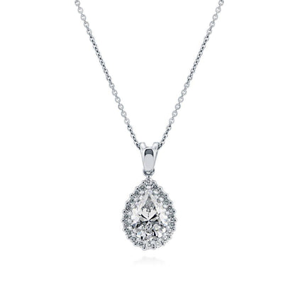Halo Pear CZ Necklace and Earrings in Sterling Silver