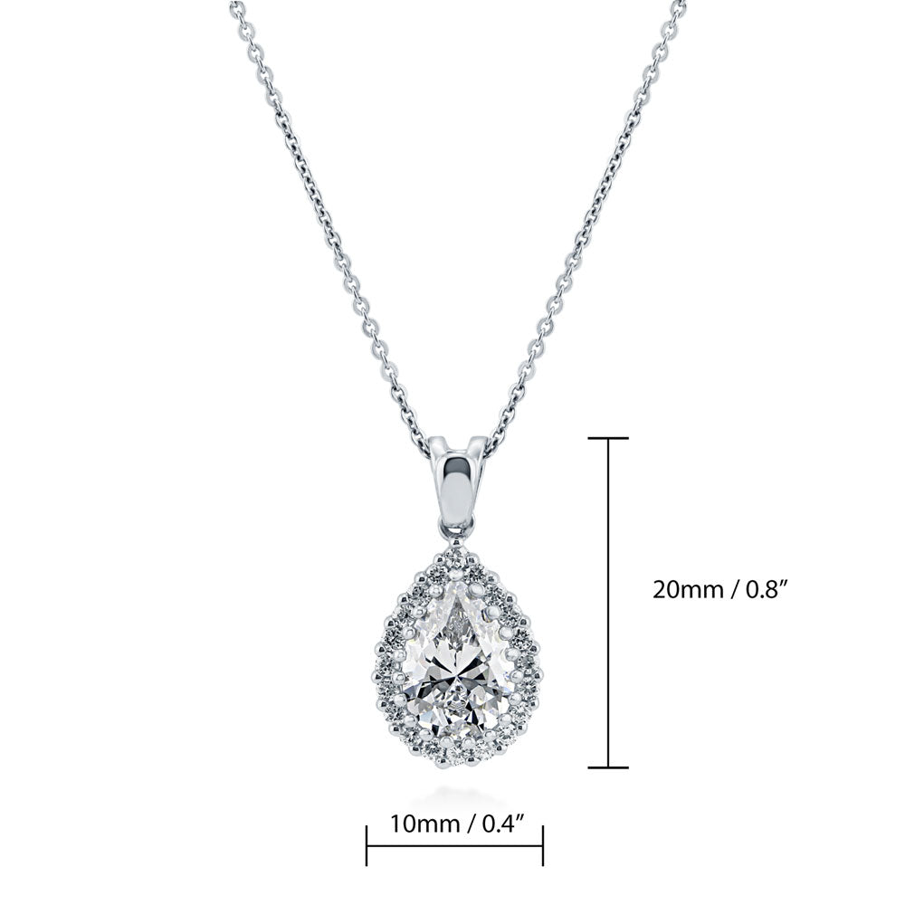 Halo Pear CZ Pendant Necklace in Sterling Silver
