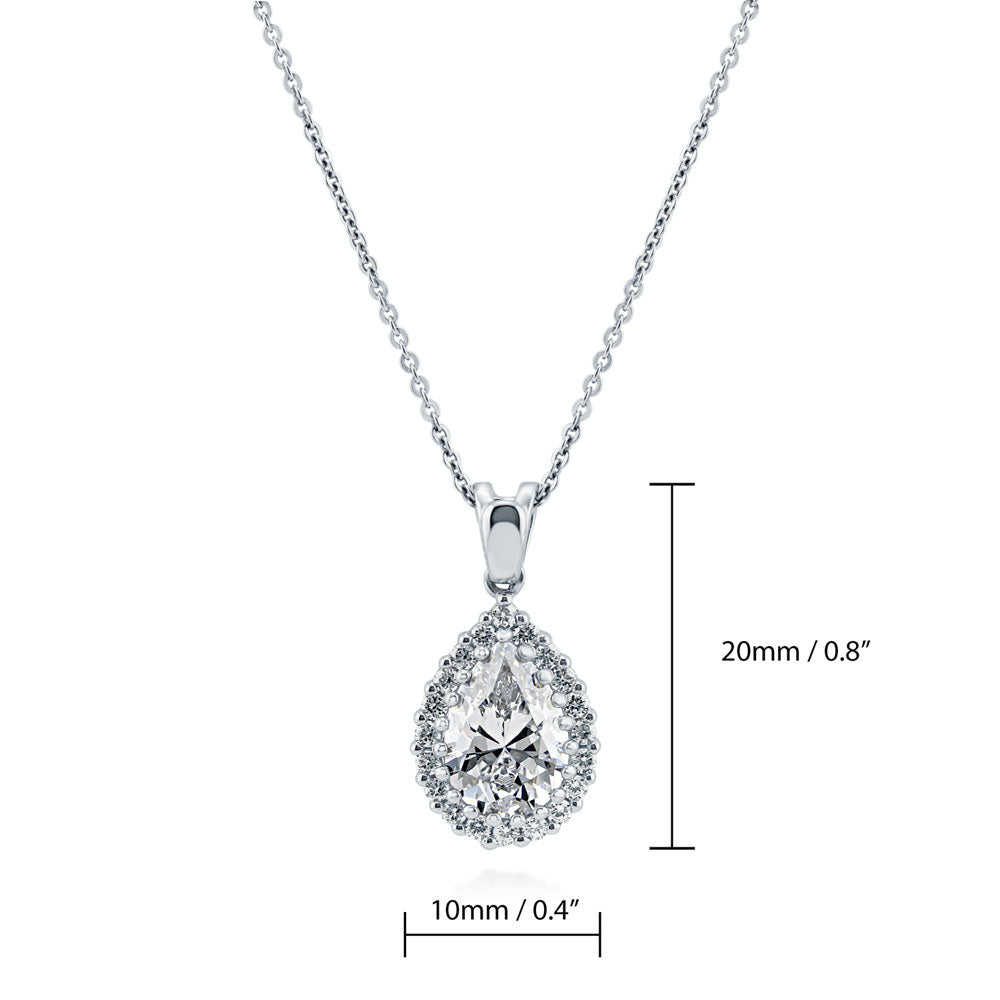 Angle view of Halo Pear CZ Necklace and Earrings in Sterling Silver, 8 of 9