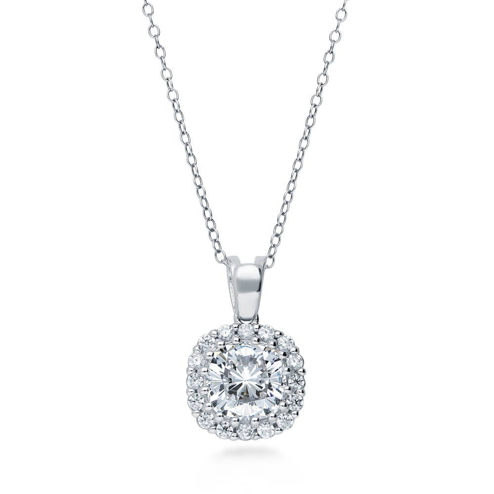 Halo Cushion CZ Necklace and Earrings Set in Sterling Silver