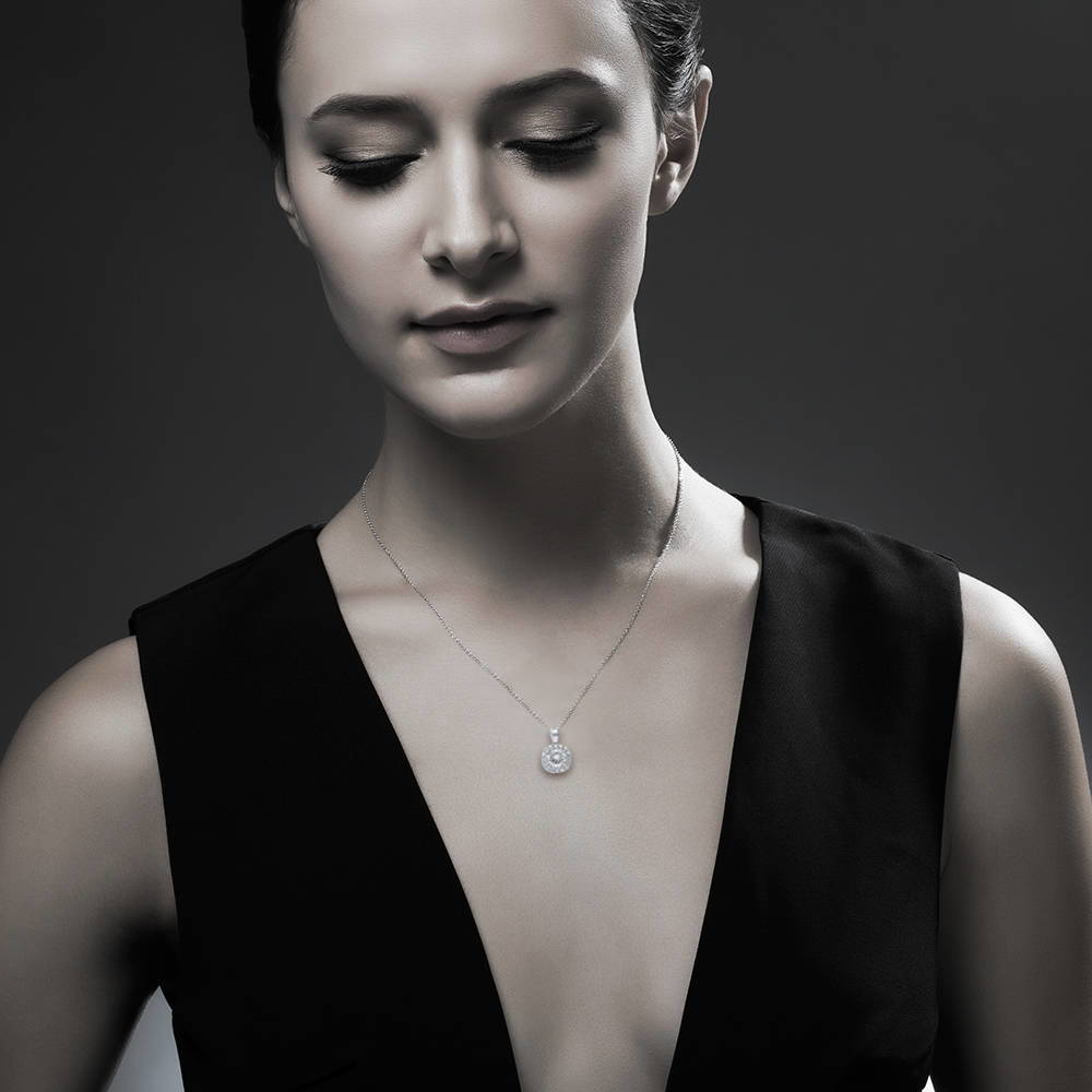 Halo Cushion CZ Necklace in Sterling Silver