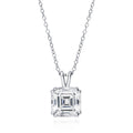 Solitaire Asscher CZ Necklace in Sterling Silver 3ct, Rhodium Plated