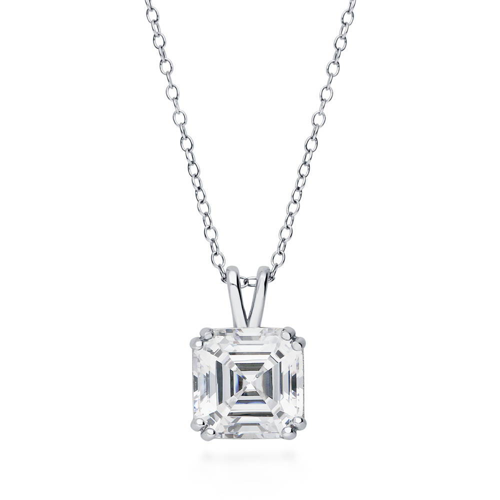 Solitaire 6ct Asscher CZ Pendant Necklace in Sterling Silver, 2 Piece