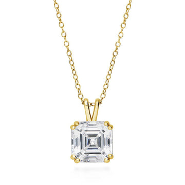 Solitaire 3ct Asscher CZ Necklace in Gold Flashed Sterling Silver