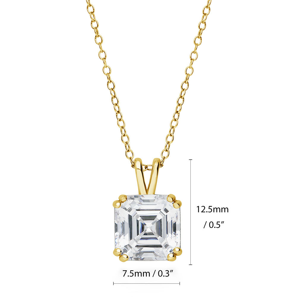 Solitaire 3ct Asscher CZ Necklace in Gold Flashed Sterling Silver