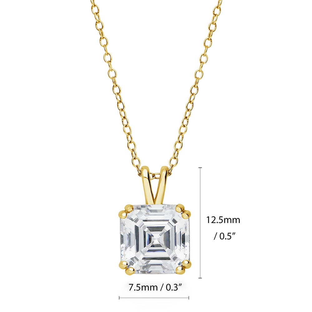 Angle view of Solitaire Asscher CZ Necklace in Sterling Silver 6ct, 2 Piece, 13 of 15