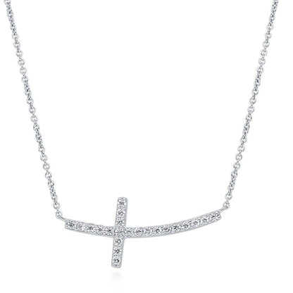 Sideways Cross CZ Necklace in Sterling Silver