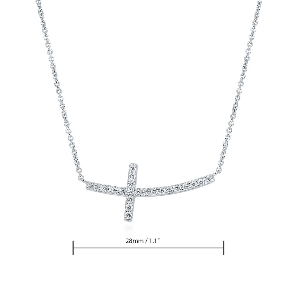 Angle view of Sideways Cross CZ Necklace in Sterling Silver, 5 of 9