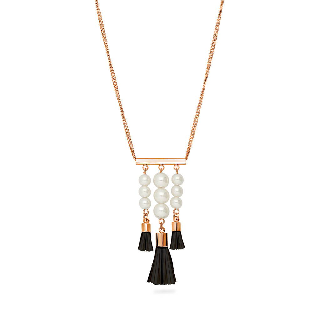 Tassel Imitation Pearl Statement Necklace in Rose Gold-Tone