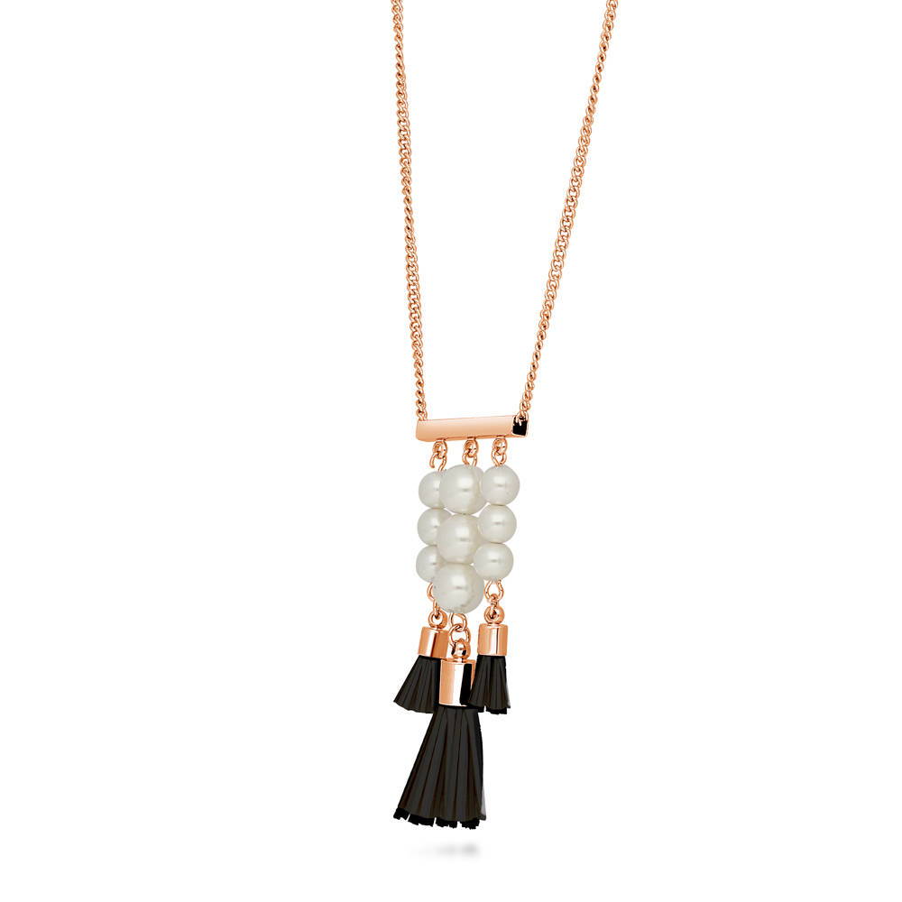 Tassel Imitation Pearl Statement Necklace in Rose Gold-Tone