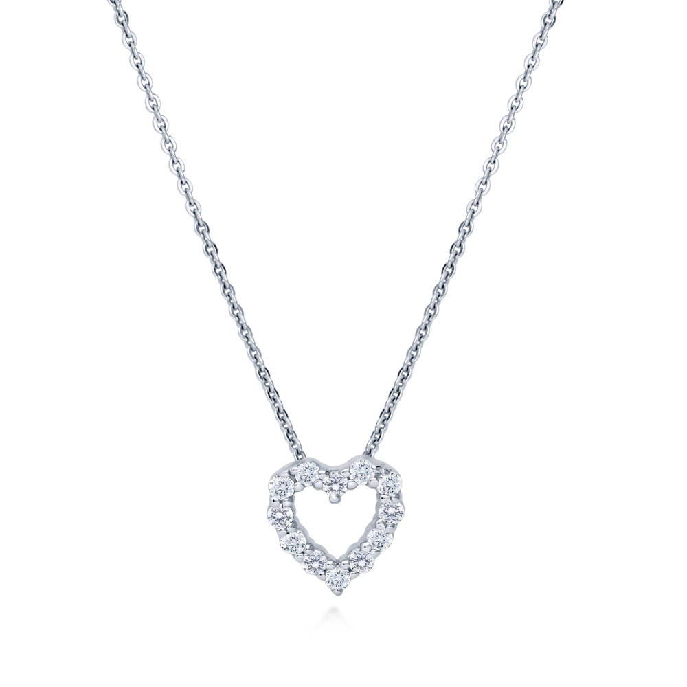 Open Heart CZ Necklace and Earrings in Sterling Silver