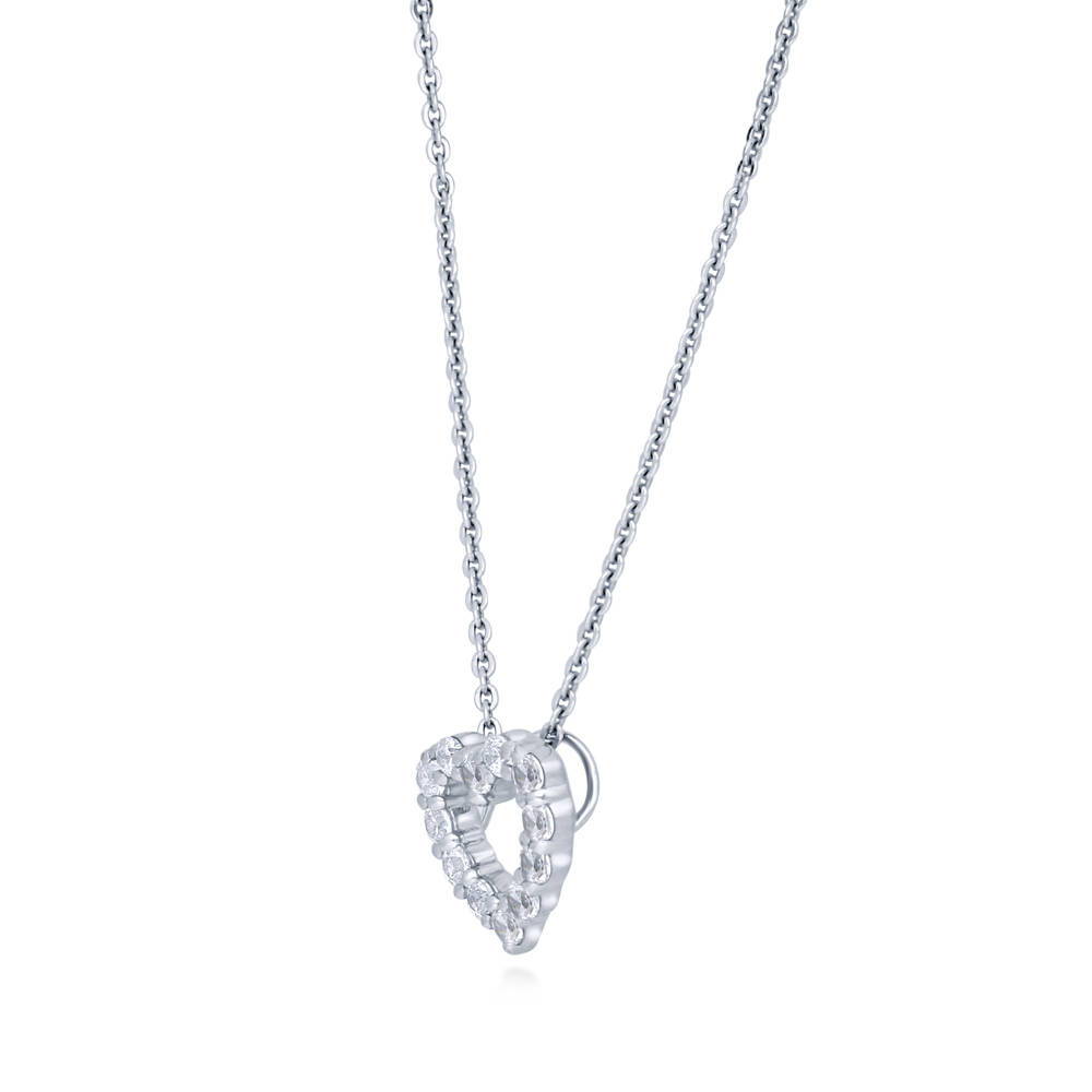 Open Heart CZ Necklace and Earrings in Sterling Silver